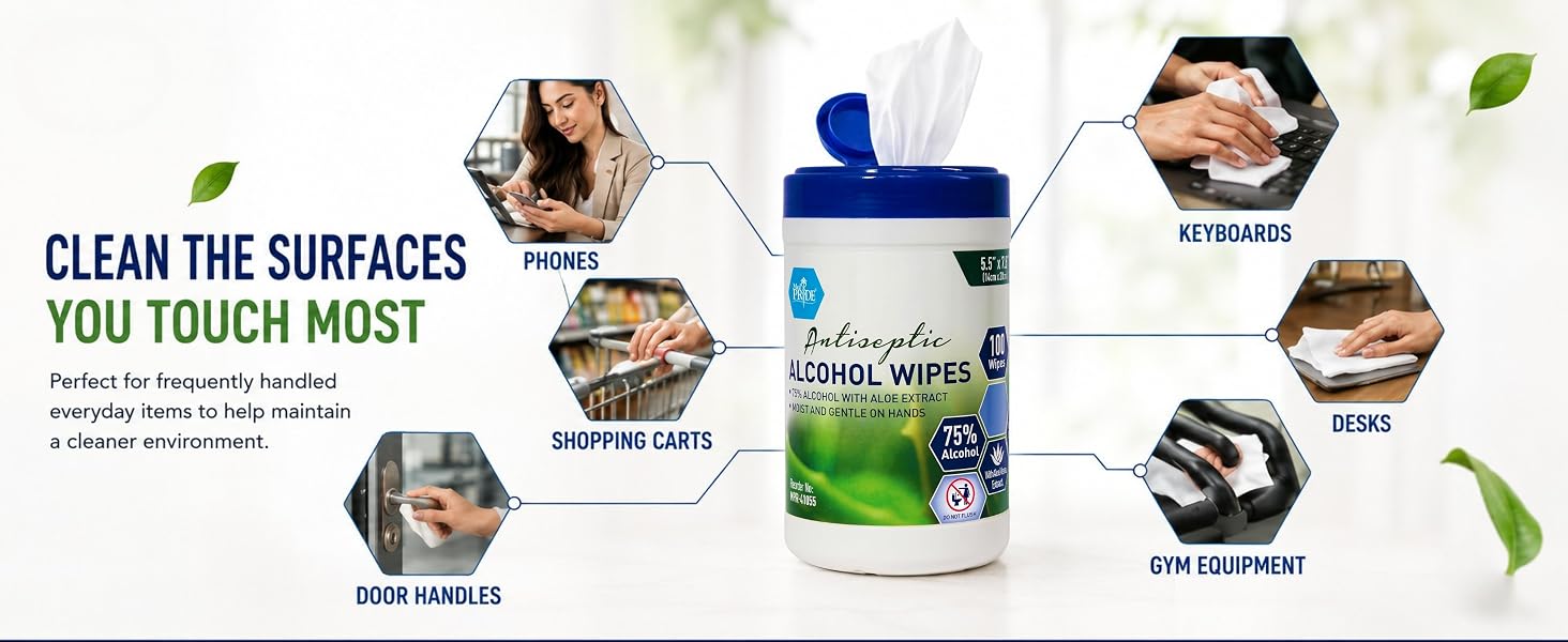 Alcohol Based Disinfectant Wipes, 100 Pack, with Aloe Vera