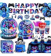 LINHAXM Video Game Birthday Decorations Includes Plates, Napkins, Cups, Cutlery, Cake &amp; Cupcake T...