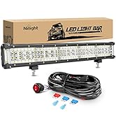 Nilight 22 Inch Side Shooter LED Light Bar Quadruple Row Spot Flood Combo Lights w/Wiring Kit for...