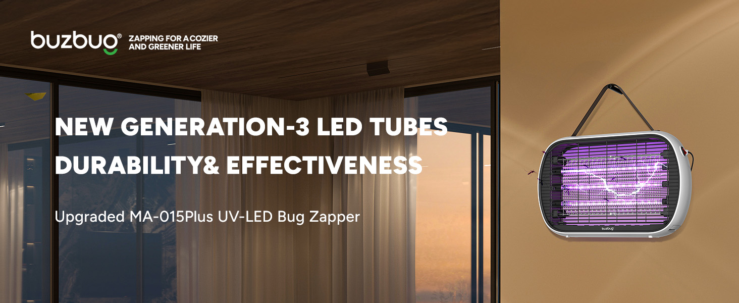 POWERFUL ATTRACTION SLEEK DESIGN, SUSTAINABLE. MA-015PLUS UV-LED Bug ZapperDurable Fly Trap