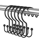 Bathway Black Shower Curtain Hooks Ring, 12 Pcs Double Sided Shower Hooks, Rust Proof Metal Showe...