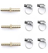U.S. Solid Brass Hose Barb Reducer- Barb Fitting Kits with 6 Clamps, Pack of 3 (5/16"-1/4")