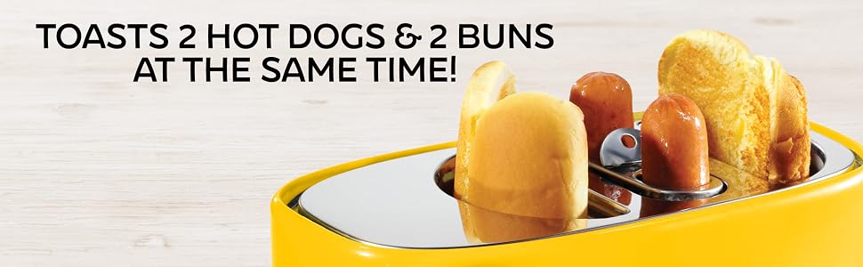 toasts 2 hot dogs and 2 buns at the same time