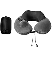 Amamcy Inflatable U-Shaped Travel Pillow with Velvet Cover Unisex Cotton Stuffed Travel Neck Pill...