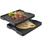 CAMPLUX 2 IN 1 Reversible Cast Iron Griddle, Pre-Seasoned 15" x 12.8" Double Sided Cast Iron Grid...