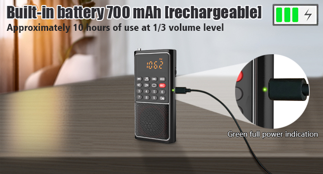 Rechargeable battery powered radio