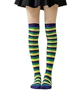 Bawnhaw Mardi Gras Striped Thigh High Socks for Women Elastic Over Knee Knit High Stocking Costum...