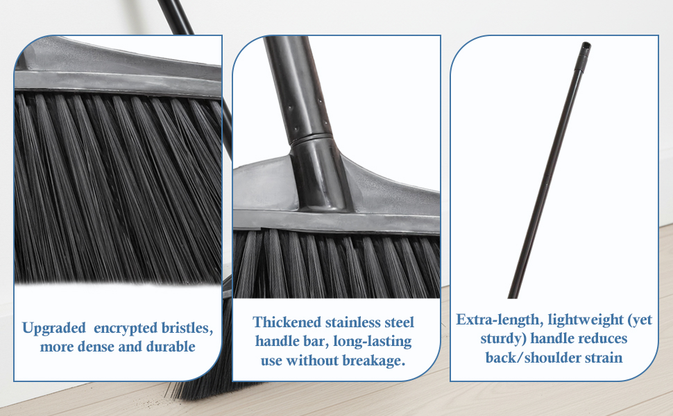 Primero Basics Black Broom for Floor Cleaning, 35&amp;amp;#34; Heavy Duty Iron Angled Broom with Stiff