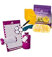 Acupressure Mat &amp; Pillow Set + Chamomile Self-Heating Steam Eye Mask (16 Pack) – Head-to-Toe Stre...