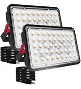 2 Pack 100W LED Flood Lights Outdoor, 3000K Warm White Plug in Flood Light, 10000LM Super Bright ...