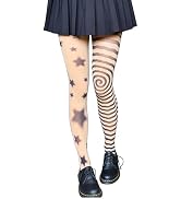 OANTGM Streetwear Emo Goth Cool 2000s Fun Printed Tights Whimsy Twee Funky Patterned Tights Women...