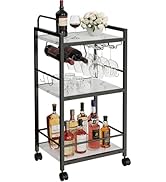 Bar Cart for The Home, 3 Tier Kitchen Carts with Wheels, Small Rolling Cart with Glass Holders, W...