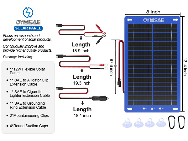 OYMSAE 12W Solar Car Battery Charger Portable 12V Trickle Battery Charger 