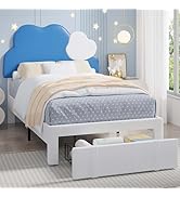 VECELO Twin Size Bed Frame, Upholstered Platform Bedframe with Height Adjustable Cloud-Shaped Hea...