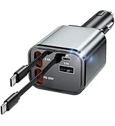 Retractable Car Charger, 4 in 1 Fast Car Phone Charger 66W, 2 Retractable Cables and 2 USB Port, ...