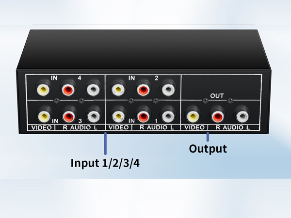4 in 1 Out R/L RCA Stereo Audio Video Switch Manual Switching audio visual rca composite switcher