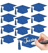 Whaline 50Pcs Grad Caps Cutouts Glitter Blue Graduation Paper Cutting with 100Pcs Glue Points Gra...