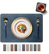 RENMTURE Faux Leather Placemats Set of 4,with 4 Cup mat,Washable, for Kitchen Dining Table,Restau...