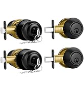 Plustool 2 Pack Front Door Lock Set Matte Black,Exterior Door Lock Set with Deadbolt,Single Cylin...