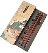 2 Pairs Reusable Wooden Chopsticks Set - Hand-Carved Dragon &amp; Phoenix Design Food-Safe Non-Toxic ...