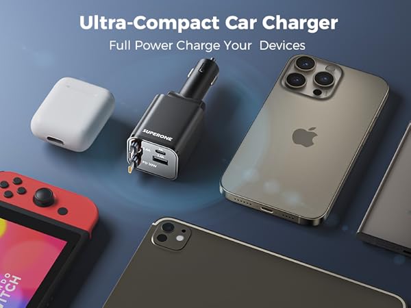 retractable car charger dual usb c