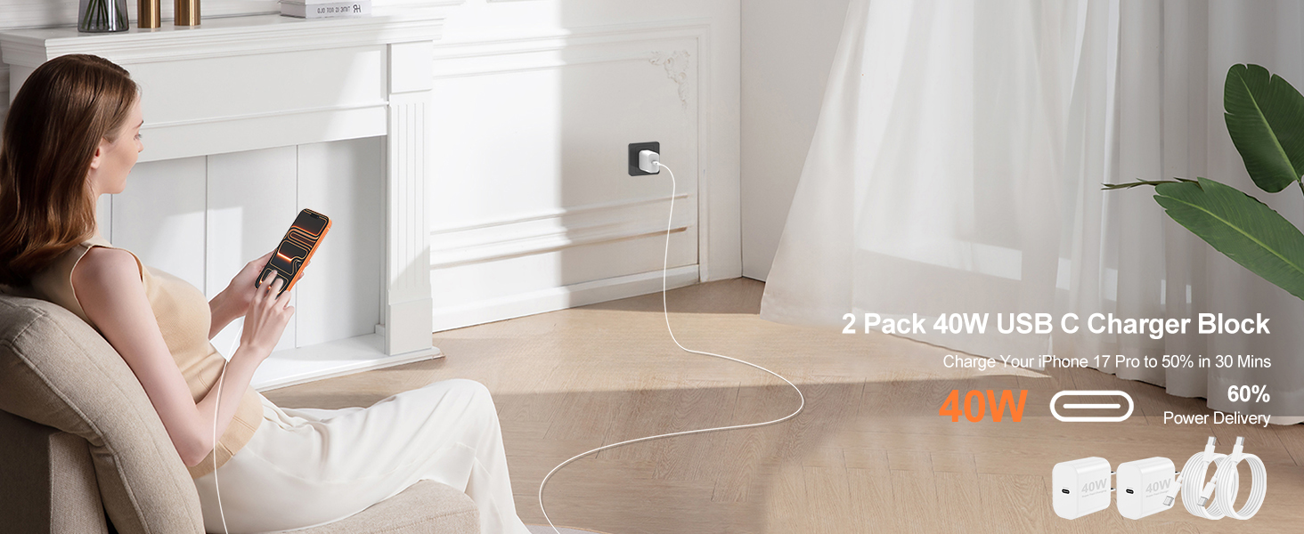 2 Pack 40W USB C Charger Block