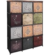 VASICAR Storage Tower Unit with 12 Drawers, Vintage Floral Cube Organizer Shelf, Tall Fabric Dres...