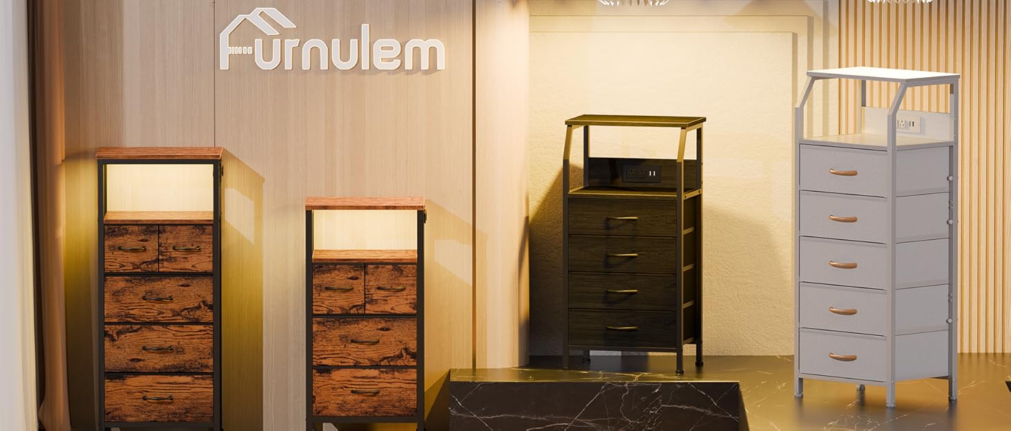 Furnulem Tall Night Stand with Charging Station