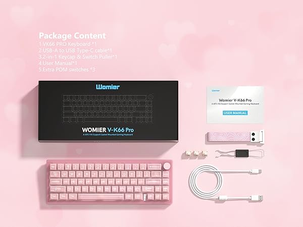 Womier 60% Gaming Keyboard Pink Transparent Jade, QMK/VIA Creamy Mechanical Keyboard