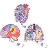 Obookey Nurse Badge Reel Retractable - 3 Pcs Organ Heart Brain Lung ID Badge Holder with Acrylic ...