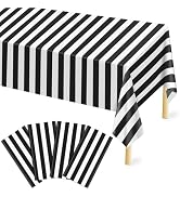 Mulbozy Plastic Table Cloth Disposable 4 Pack, 54 × 108 Inch Black and White Stripe Tablecloths, ...