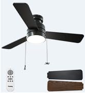 Passky Ceiling Fans with Lights, 42 inch Low Profile Ceiling Fan with Pull Chain and Remote Contr...
