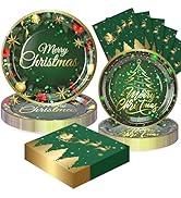 Fighting to Achieve 72PCS Christmas Plates and Napkins for Party Decorations, Set of 24 Merry Chr...