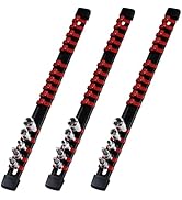 EGOFIX 1/4-Inch Drive Heavy Duty Socket Holder Kit ABS, Socket Rail 16 Clips Red, 3 Pieces