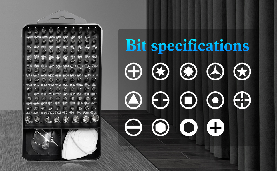 115pcs steel magnetic bits, screwdriver handle