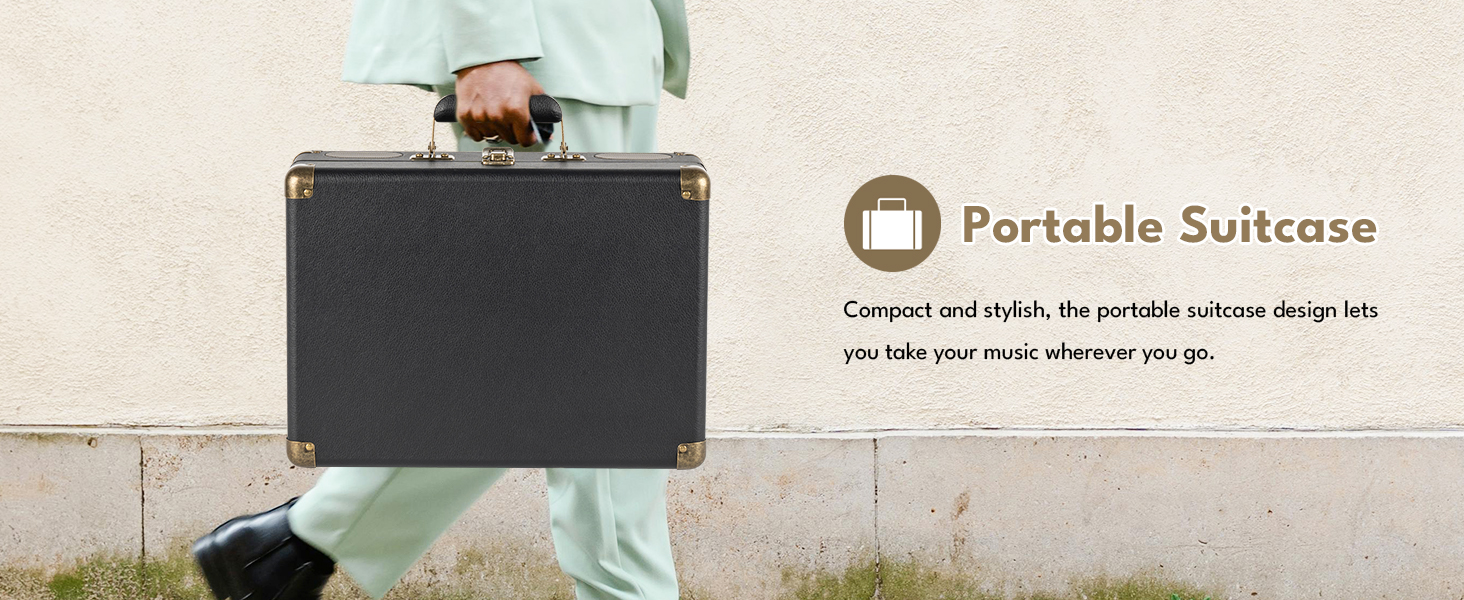 Vinyl Record Player 3-Speed Bluetooth Turntable with Rechargeable Battery