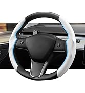 YJMOTOR for Tesla Model Y Steering Wheel Cover Decorative,Fit Model 3 Carbon Fiber Pattern PU Ste...