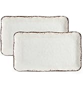 LEHAHA Farmhouse Large Serving Platters, 2 Piece Melamine Dinnerware Set, 17.5 x 10 Inches Vintag...