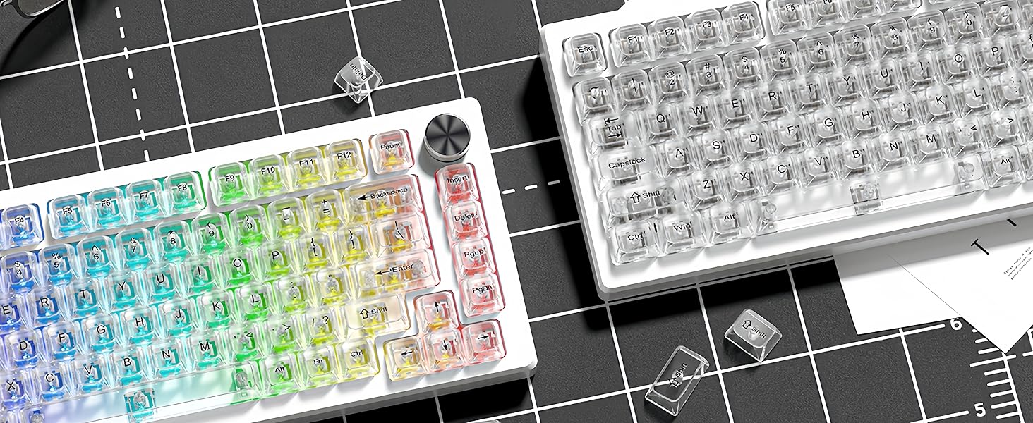 White Clear keycaps,Transparent keycaps,Ceramic Jelly Keycaps Set,Shine Through Key caps,MDA Profile