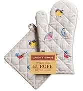 Maison d' Hermine 100% Cotton Oven Mitt &amp; Pot Holder Set (7.5"x13" &amp; 8"x8") Heat Resistant Cookin...