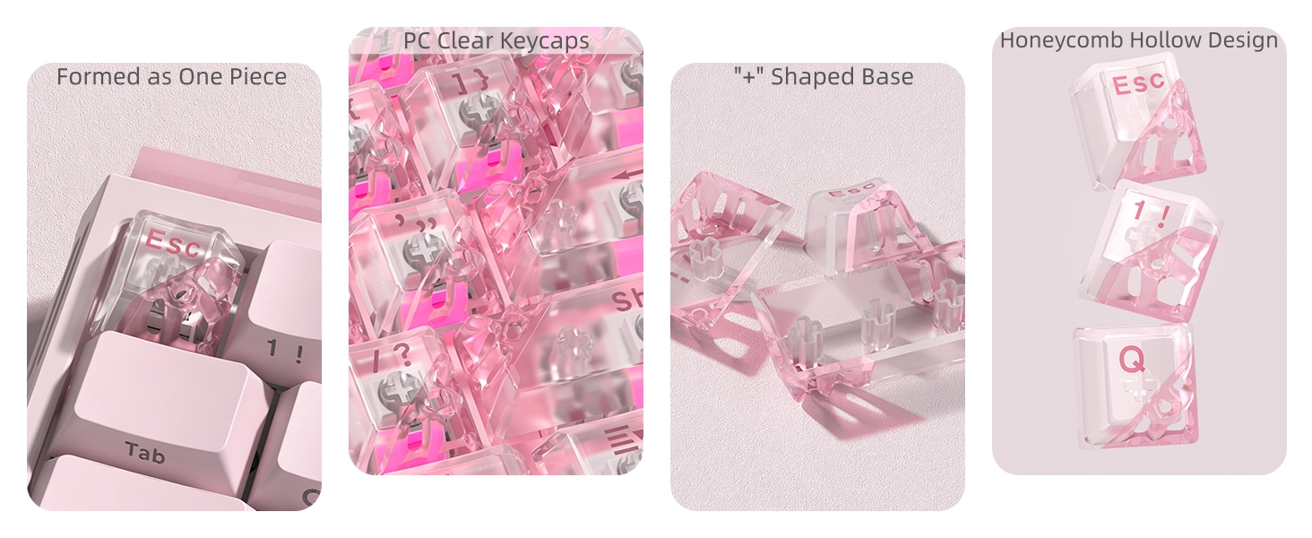 Clear Keycaps, Pink Shine Through Keycaps, Jelly Keycap Transparent keyboard Caps
