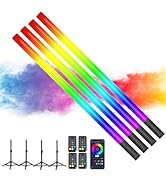 4 Pack RGB Tube Light with Adjustable Tripod, 2.8ft LED Video Light with Music Sync, 500 Vivid Ef...