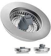 Hibbent 3 in 1 Kitchen Sink Drain Strainer, Stainless Steel Wrapped Shell Drain Stopper Combo, Po...