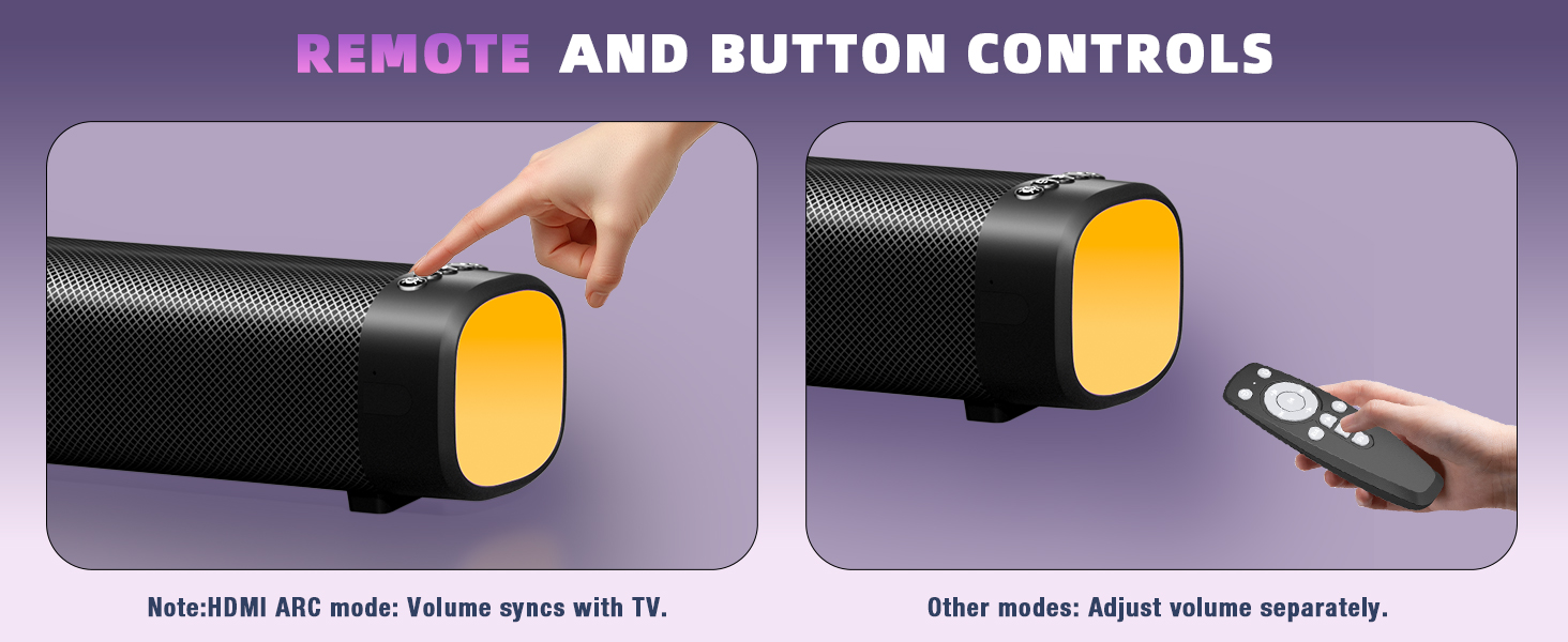 REMOTE AND BUTTON CONTROLS soundbar