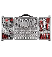 Cartman 205 Piece Tool Set Ratchet Wrench with Sockets Kit in Plastic Toolbox Red
