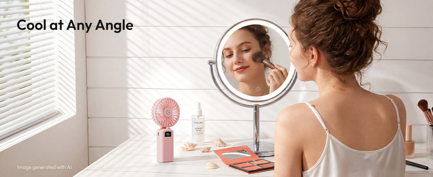 Portable foldable desk fan for makeup skincare beauty routine indoor cooling and daily home comfort