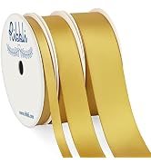 Ribbli 3 Rolls Gold Satin Ribbon Double Faced,Total 30 Yards,(1/4 Inch x 10-Yard,5/8 Inch x 10-Ya...