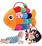 Baby Sensory Tummy Time Toys 0-6 Months Music Fish Toy for Newborn 3 4 5 6 Month Old Black and Wh...