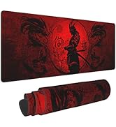 Japanese Samurai Cool Anime Red and Black Dragon Mouse Pad XL Extended Desk Mat, Non Slip Rubber ...