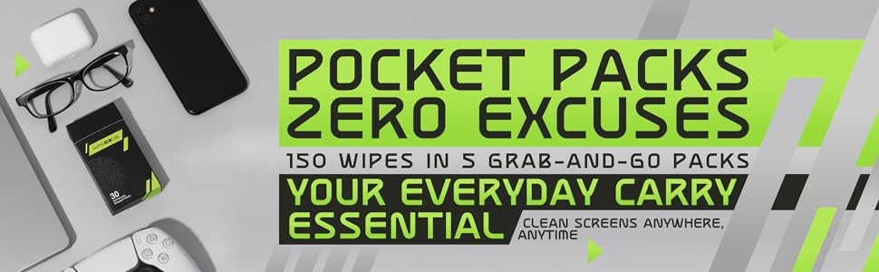 Pocket screen wipes in portable packs – 150 count phone, lens &amp;amp; eyeglass cleaning wipes